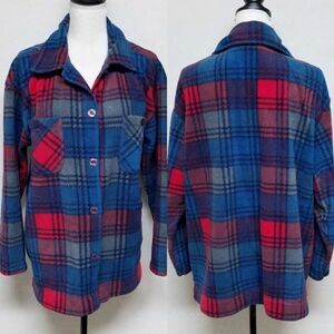 VINTAGE Retro 90s/Y2K Basic Editions Red Blue Soft Fleece Button Up Coat Large